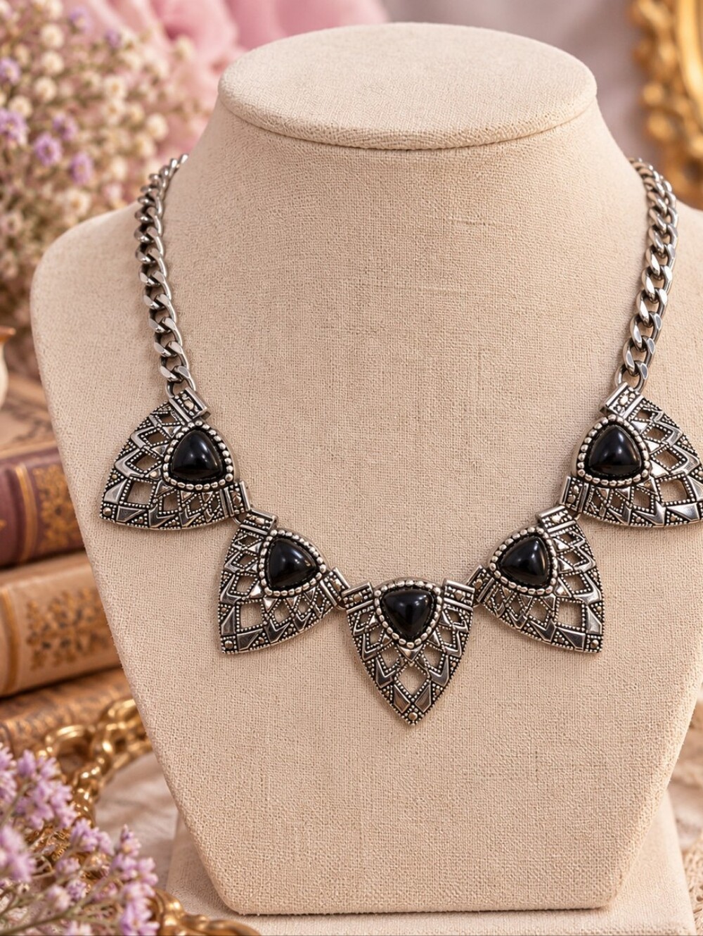 Silver and Black Geometric Necklace